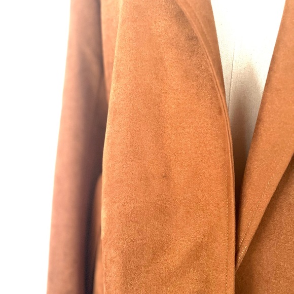 Vintage 70s Faux Suede Suit Matching Blazer and Midi Wrap Skirt Large Caramel - Picture 16 of 16